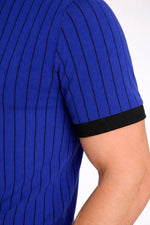 Erkek Polo Yaka Çizgili Tişört Kısa Kol Düğmeli Yazlık T-Shirt - Saks Mavisi