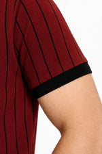Erkek Polo Yaka Çizgili Tişört Kısa Kol Düğmeli Yazlık T-Shirt - Bordo