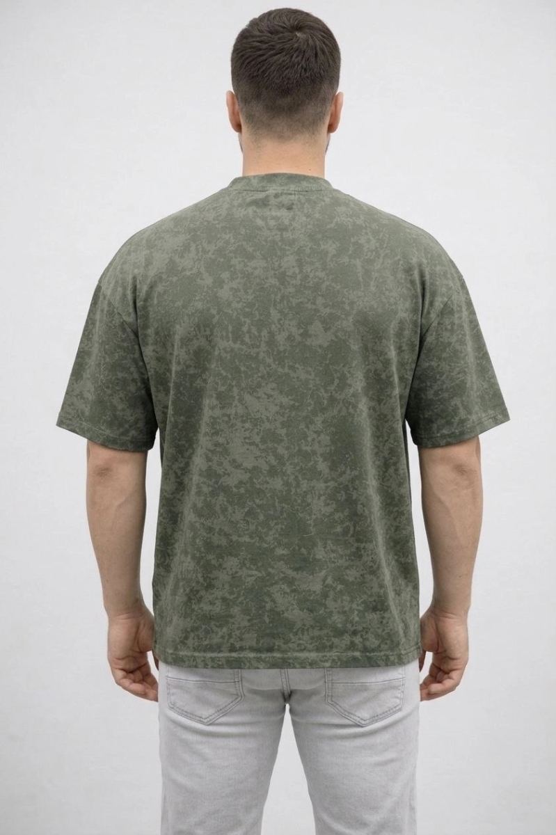 Erkek Premium Tişört OSY Yumuşak Dokulu Yıkamalı Oversize T-Shirt - Haki
