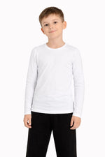 Erkek Çocuk Basic Uzun Kollu Tişört Okul Günlük Rahat T-Shirt - Beyaz
