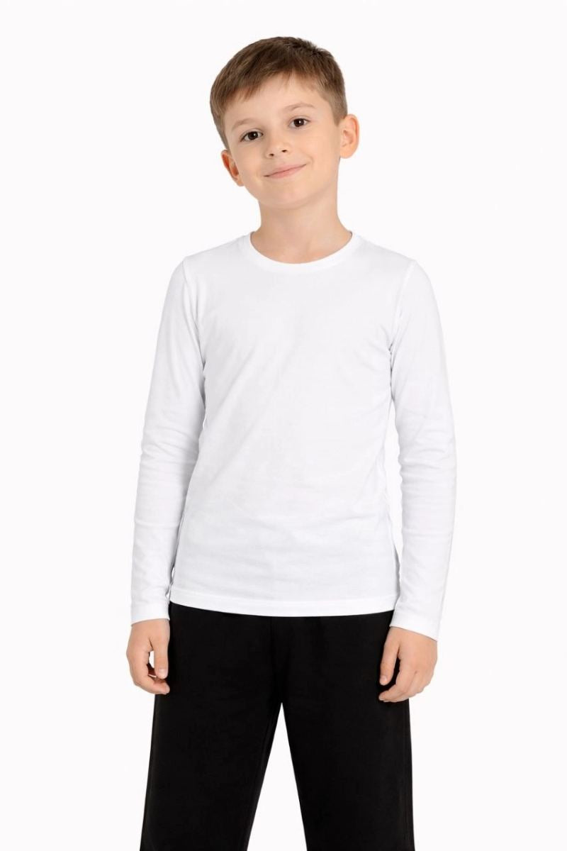 Erkek Çocuk Basic Uzun Kollu Tişört Okul Günlük Rahat T-Shirt - Beyaz