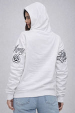 Kadın 3 İplik Pamuklu Kapüşonlu Baskılı SweatShirt hoodie - Beyaz