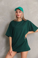 Kadın Regular Fit Tişört Bisiklet Yaka Yazlık Kısa Kol Basıc T-Shirt - Yeşil