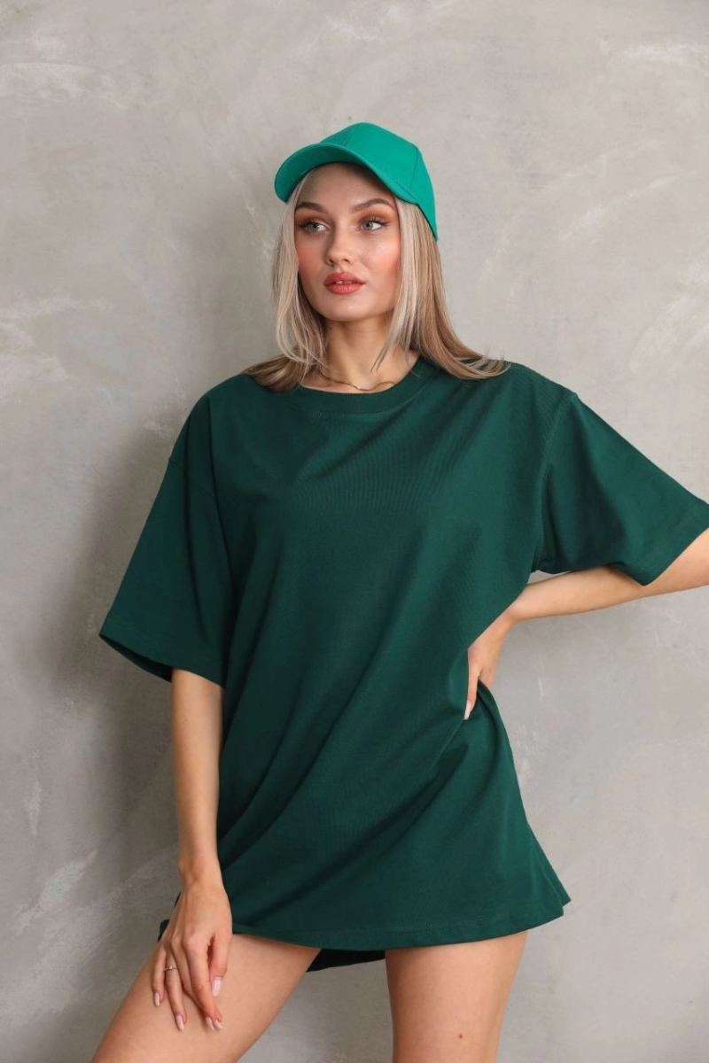 Kadın Regular Fit Tişört Bisiklet Yaka Yazlık Kısa Kol Basıc T-Shirt - Yeşil