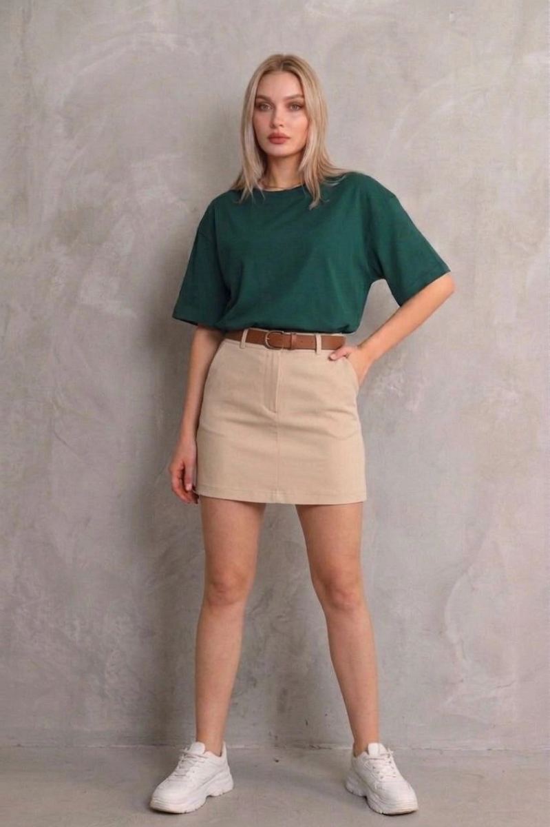 Kadın Regular Fit Tişört Bisiklet Yaka Yazlık Kısa Kol Basıc T-Shirt - Yeşil