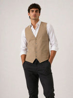 Erkek 6 Cepli Yelek İç Astarlı Sağ Sol İç Cepli Slim Fit Günlük Şık - Bej