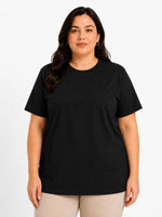 Kadın Battal Big Size Basic Tişört Bisiklet Yaka Rahat Kalıp T-Shirt - Siyah