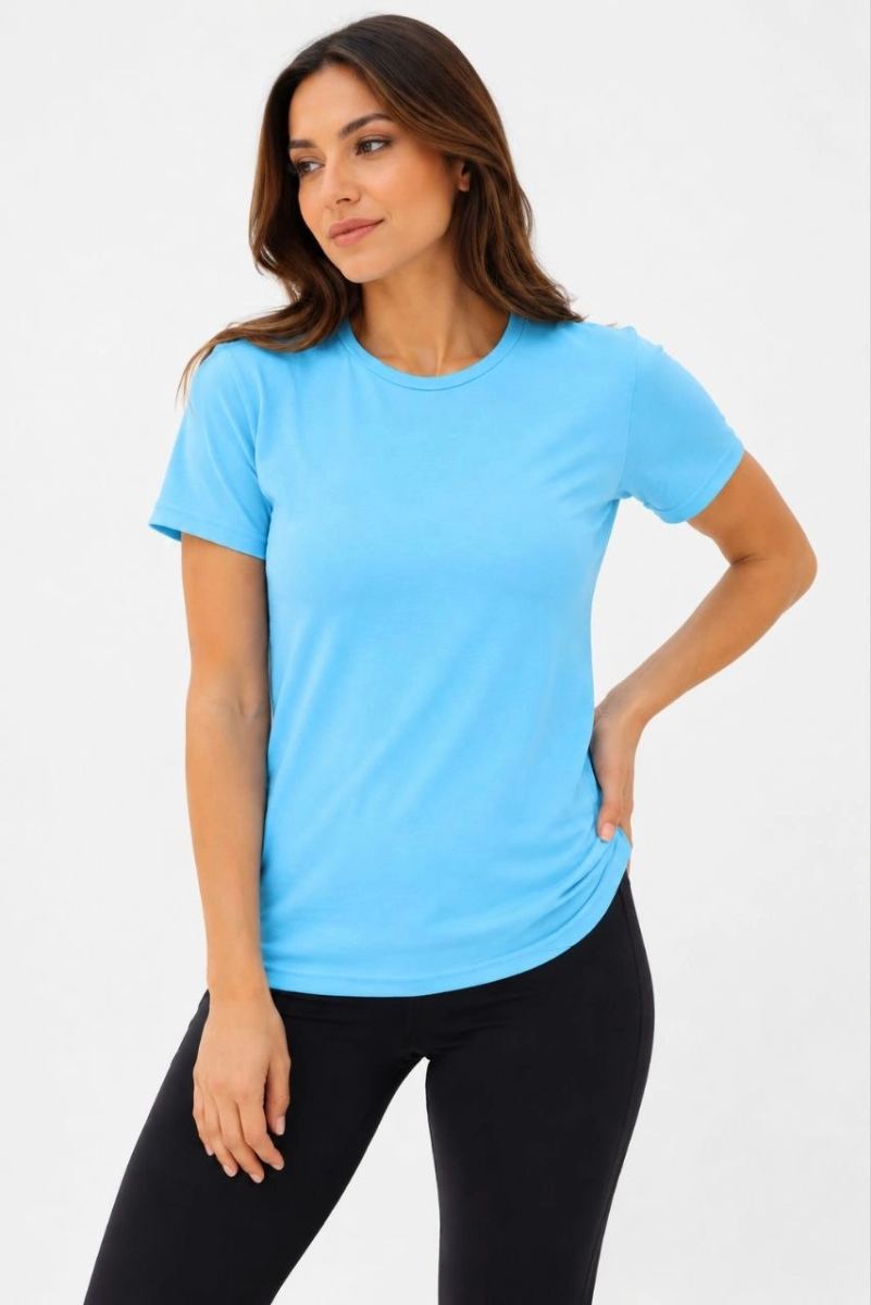 Kadın Basic Tişört Bisiklet Yaka Kısa Kol Günlük Yazlık Slim fit T-Shirt - Turkuaz
