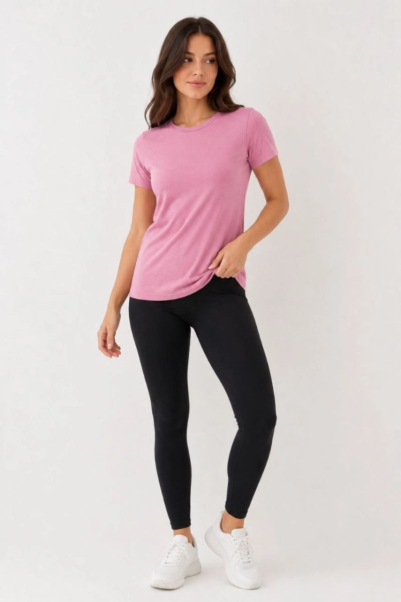 Kadın Basic Tişört Bisiklet Yaka Kısa Kol Günlük Yazlık Slim fit T-Shirt - Pembe