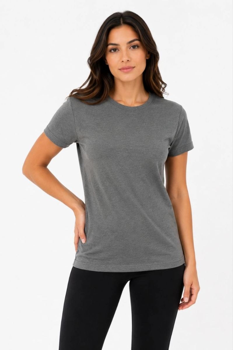 Kadın Basic Tişört Bisiklet Yaka Kısa Kol Günlük Yazlık Slim fit T-Shirt - Antrasit