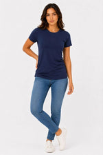 Kadın Basic Tişört Bisiklet Yaka Kısa Kol Günlük Yazlık Slim fit T-Shirt - Lacivert