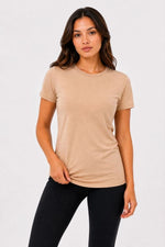 Kadın Basic Tişört Bisiklet Yaka Kısa Kol Günlük Yazlık Slim fit T-Shirt - Bej