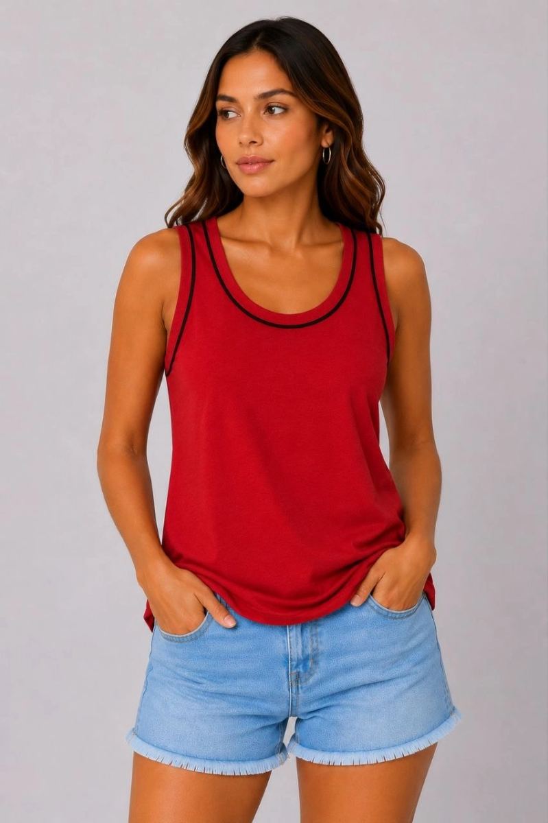 Kadın Sporcu Atlet Bisiklet Yaka Kolsuz Yazlık Atlet - Kırmızı