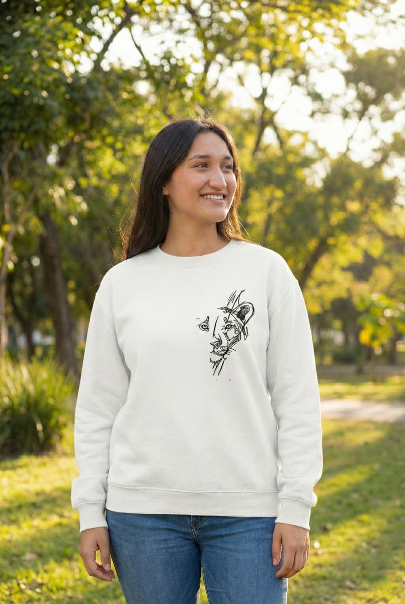 Günü Özel Bisiklet Yaka Baskılı Oversize Sweatshirt - Beyaz