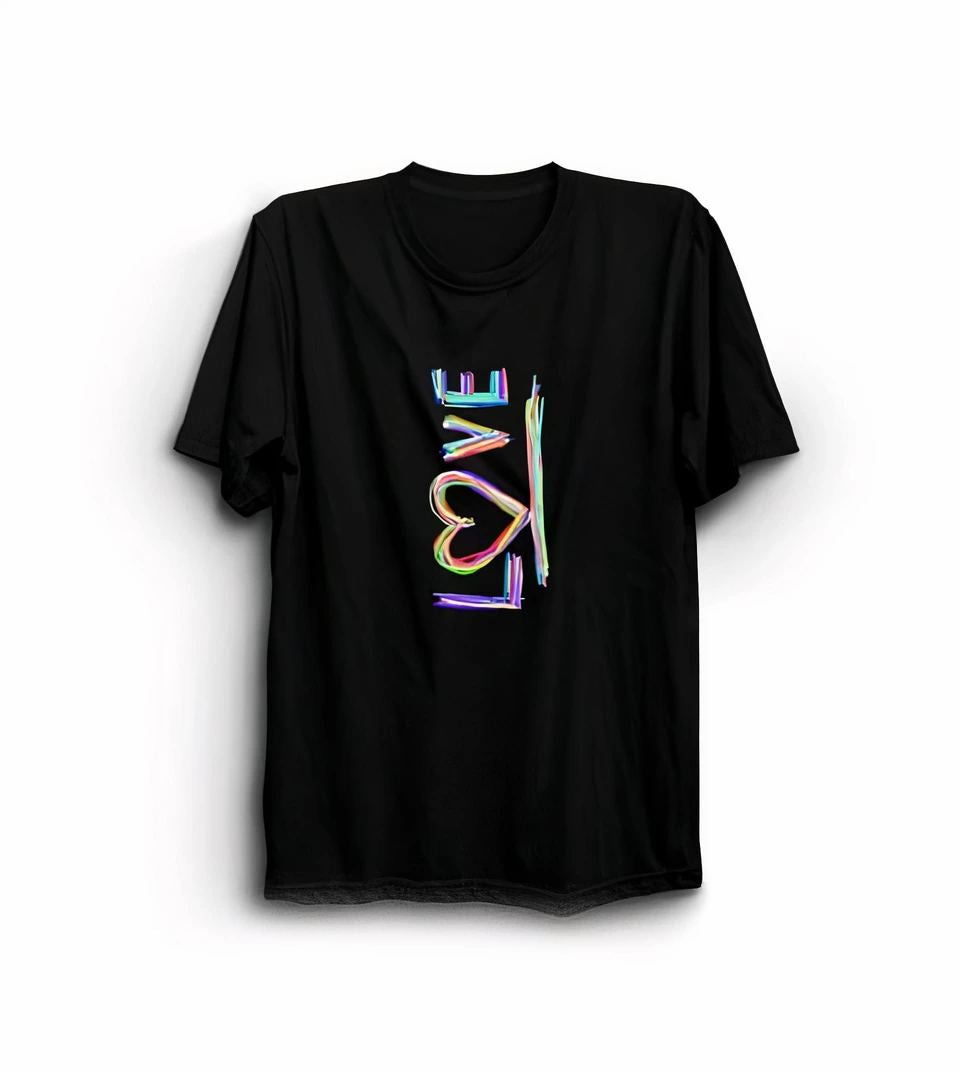 14 Şubat Sevgililer Günü Love Baskılı Oversize Bisiklet Yaka T-shirt - Siyah