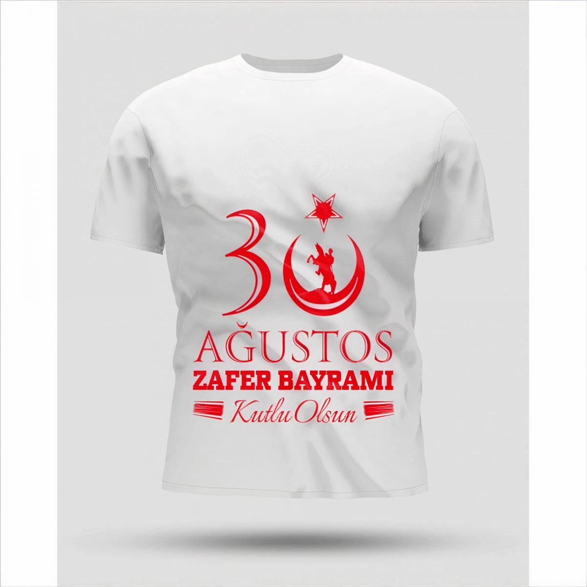 30 Ağustos Zafer Bayramı Baskılı Oversize Bisiklet Yaka T-shirt - Beyaz