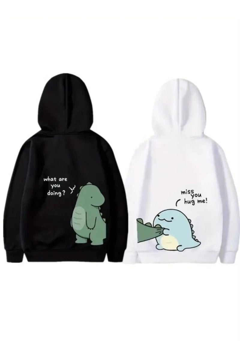 Sevgililer Günü Baskılı Oversize Kapüşonlu Sweatshirt Hoodie - Beyaz