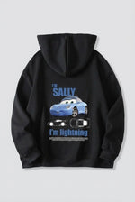 Sevgililer Günü Araba Temalı Baskılı Oversize Kapüşonlu Sweatshirt Hoodie - Siyah