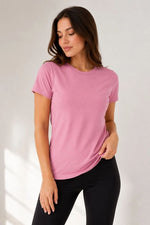 Kadın Basic Bisiklet Yaka Yazlık Slim fit T-Shirt - Pudra Pembe & Turuncu