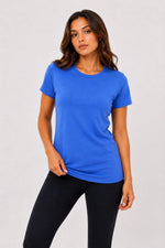 Kadın Basic Bisiklet Yaka Yazlık Slim fit T-Shirt - Mavi & Hardal Sarısı