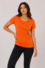 Kadın Basic Bisiklet Yaka Yazlık Slim fit T-Shirt - Mor  & Turuncu