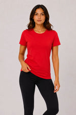Kadın 3’lü Kısa Kollu Bisiklet Yaka Basic Slim Fit T-Shirt - Kırmızı - Turuncu - Bej