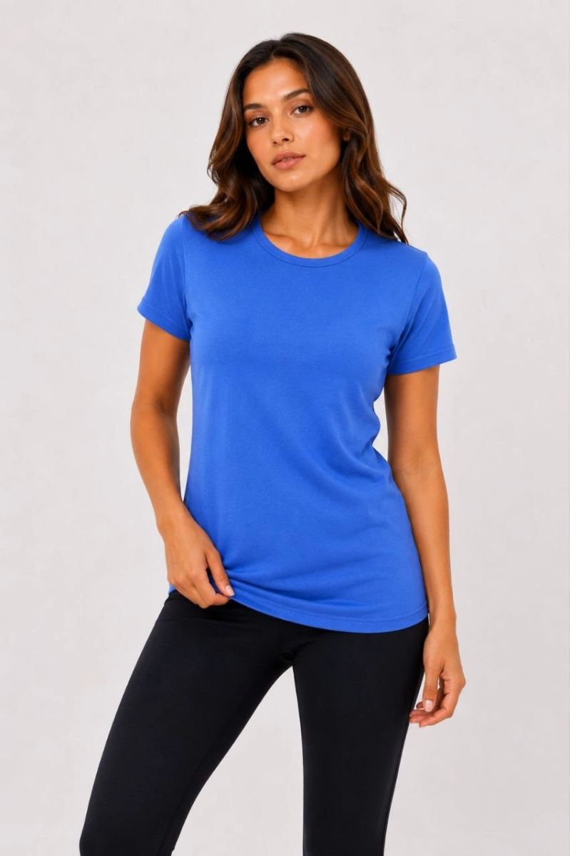 Kadın 3’lü Kısa Kollu Bisiklet Yaka Basic Slim Fit T-Shirt -Petrol Mavisi  - Bej - Mavi
