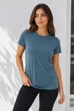 Kadın 3’lü Kısa Kollu Bisiklet Yaka Basic Slim Fit T-Shirt -Petrol Mavisi  - Bej - Mavi