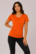 Kadın 3’lü Kısa Kollu Bisiklet Yaka Basic Slim Fit T-Shirt - Turuncu - Bej - Hardal