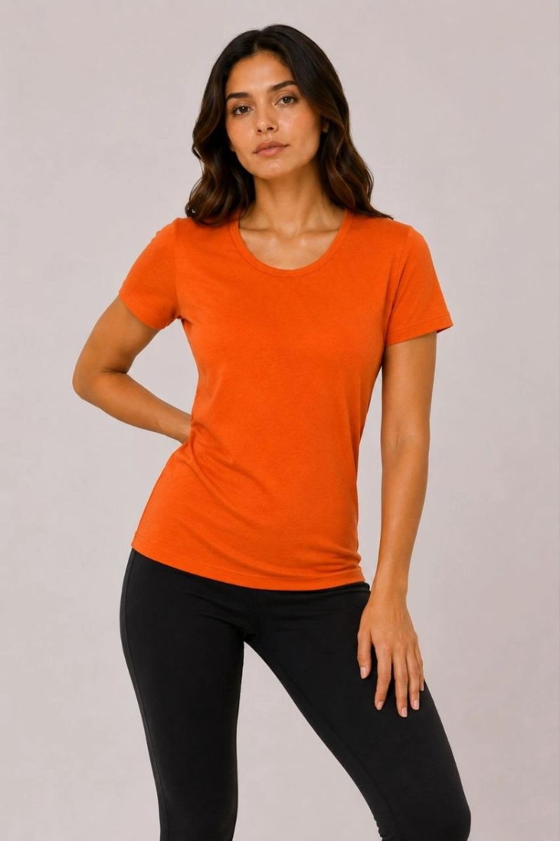 Kadın 3’lü Kısa Kollu Bisiklet Yaka Basic Slim Fit T-Shirt - Turuncu - Bej - Hardal