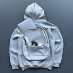 Erkek 3 İplik Şardonlu Tam Fermuarlı Kapüşonlu Arka Çanta Detaylı Sweatshirt - Gri