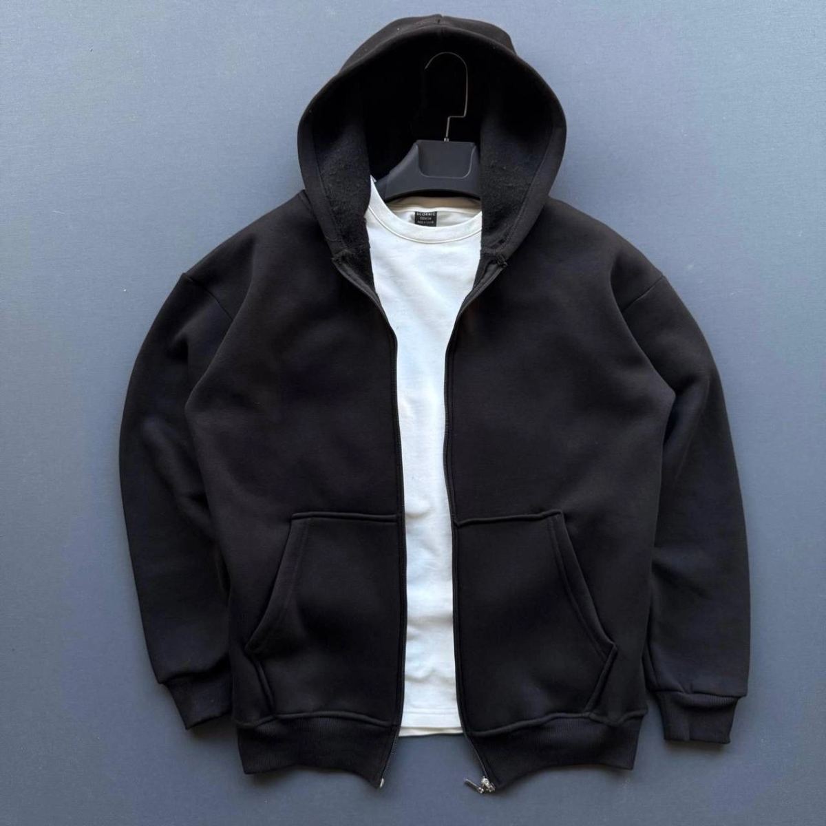 Kadın 3 İplik Şardonlu Tam Fermuarlı Kapüşonlu Arka Çanta Detaylı Sweatshirt - Siyah