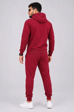 Erkek İki İplik Kapüşonlu Kanguru Cepli Sweatshirt Jogger Pantolon Alt Üst Eşofman Takımı -Bordo