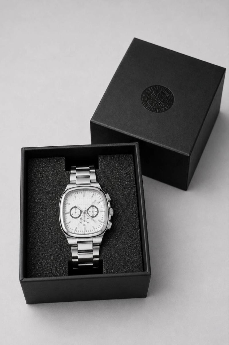 Erkek Gümüş Renk Metal Kordon Analog Kol Saati Çok Fonksiyonlu Beyaz Kadran - Gümüş
