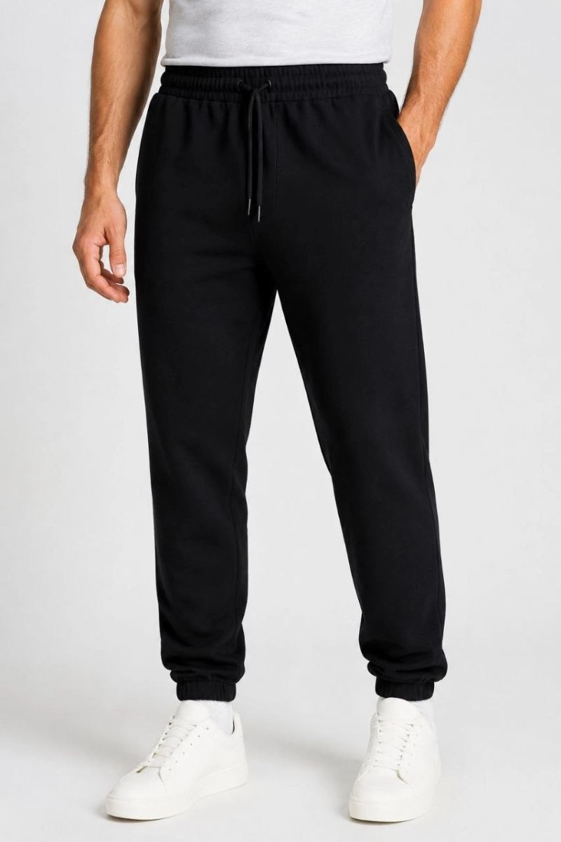 Erkek İki İplik Beli Lastikli Bağcıklı Regular Fit Jogger Eşofman Altı - Siyah