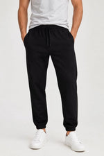 Erkek İki İplik Beli Lastikli Bağcıklı Regular Fit Jogger Eşofman Altı - Siyah