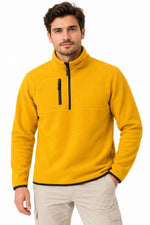 Erkek Polar Dik Yaka Yarım Fermuarlı Fermuarlı Göğüs Cepli Regular Fit Kışlık Sweatshirt - Hardal
