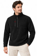 Erkek Polar Dik Yaka Yarım Fermuarlı Fermuarlı Göğüs Cepli Regular Fit Kışlık Sweatshirt - Siyah