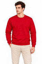 Erkek Bisiklet Yaka İçi Şardonlu 2 İplik Düz Uzun Kollu Regular Fit Sweatshirt - Kırmızı