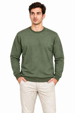 Erkek Bisiklet Yaka İçi Şardonlu 2 İplik Düz Uzun Kollu Regular Fit Sweatshirt -Haki