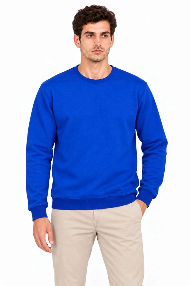 Erkek 2'Li Bisiklet Yaka İçi Şardonlu 2 İplik Düz Uzun Kollu Regular Fit Sweatshirt - Mavi & Kırmızı