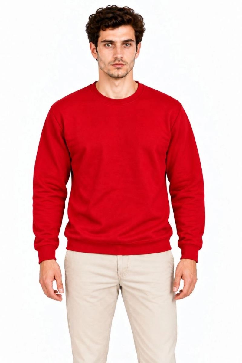Erkek 2'Li Bisiklet Yaka İçi Şardonlu 2 İplik Düz Uzun Kollu Regular Fit Sweatshirt - Mavi & Kırmızı