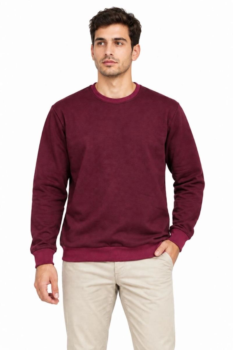 Erkek 3'Lü Bisiklet Yaka İçi Şardonlu 2 İplik Düz Uzun Kollu Regular Fit Sweatshirt - Siyah - Bordo - Gri