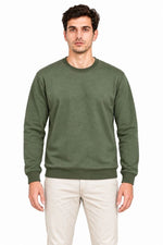 Erkek 3'Lü Bisiklet Yaka İçi Şardonlu 2 İplik Düz Uzun Kollu Regular Fit Sweatshirt - Haki - Kahverengi - Mavi