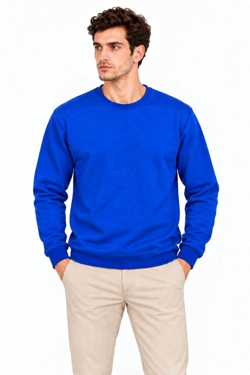 Erkek 3'Lü Bisiklet Yaka İçi Şardonlu 2 İplik Düz Uzun Kollu Regular Fit Sweatshirt -Mavi - Gri - Siyah