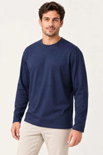Erkek Modal Yumuşak Dokulu Bisiklet Yaka Uzun Kollu Tişört Sweatshirt - Lacivert