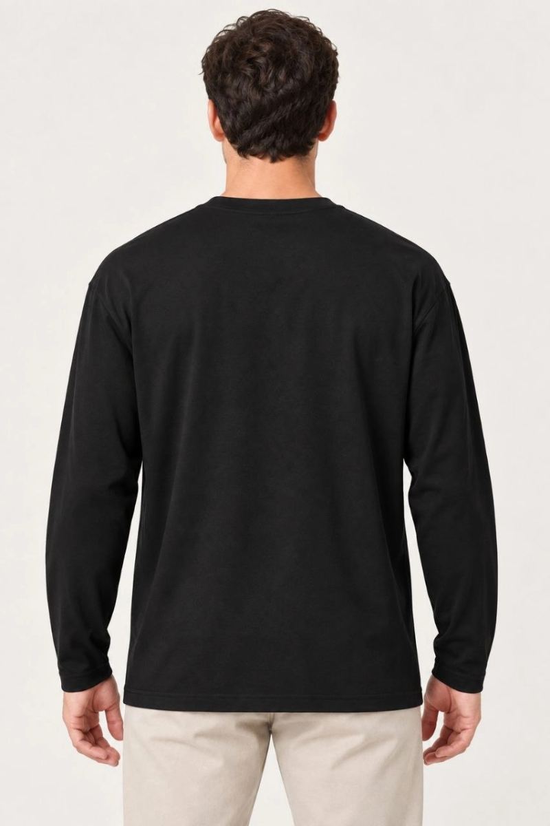 Erkek Modal Yumuşak Dokulu Bisiklet Yaka Uzun Kollu Tişört Sweatshirt - Siyah