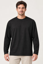 Erkek Modal Yumuşak Dokulu Bisiklet Yaka Uzun Kollu Tişört Sweatshirt - Siyah