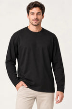 Erkek Modal Yumuşak Dokulu Bisiklet Yaka Uzun Kollu Tişört Sweatshirt - Siyah