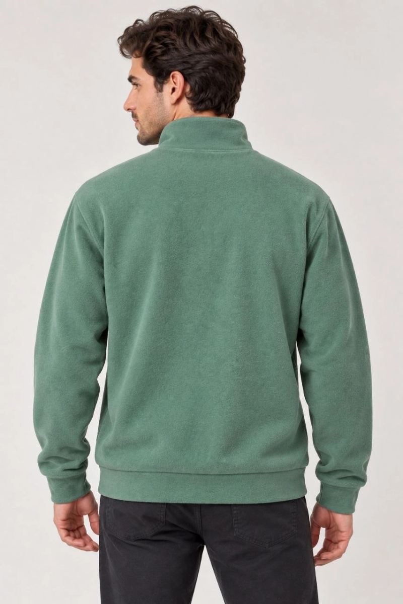 Erkek Polar Dik Yaka Yarım Fermuarlı Uzun Kollu Regular Fit Kışlık Sweatshirt - Mint Yeşili
